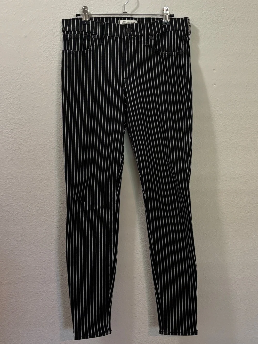 Madewell 9-Inch-High Riser Skinny Skinny Jeans Black White Stripe Size 28 - Picture 1 of 9